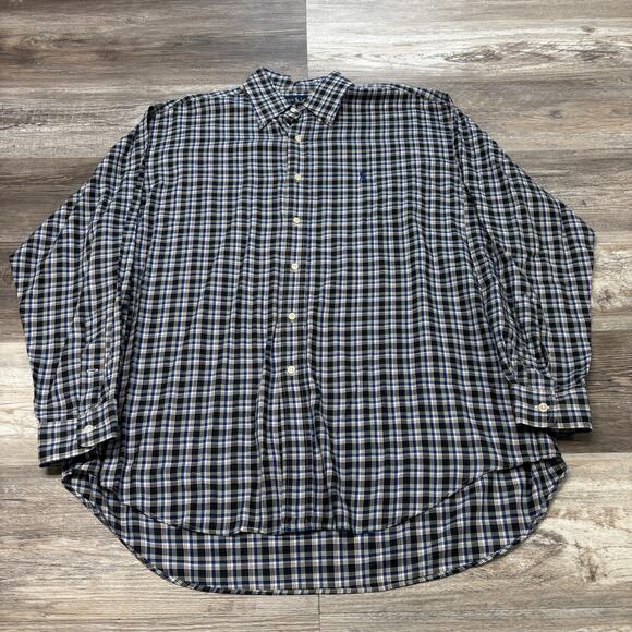 Vintage 90s Ralph Lauren‎ Blue Green Plaid Mens L Pony Button Down Blake Shirt - Picture 2 of 8